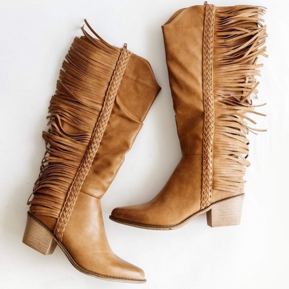 Pierre Dumas Shoes - Brand New In Box Pierre Dumas Women’s Natural Tall Fringe Boots Size 10